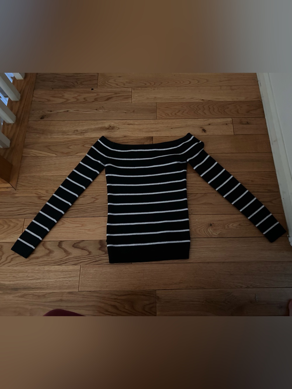 American Eagle Outfitters Black and White Off-the-Shoulder Striped Sweater Shirt